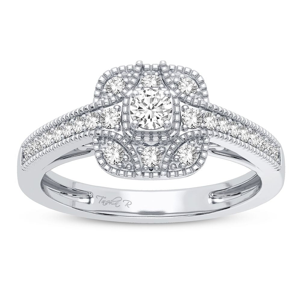 Chic 10k White Gold 0.25CT Lab Diamond Womens Fashion Ring