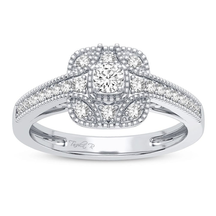 Chic 10k White Gold 0.25CT Lab Diamond Womens Fashion Ring