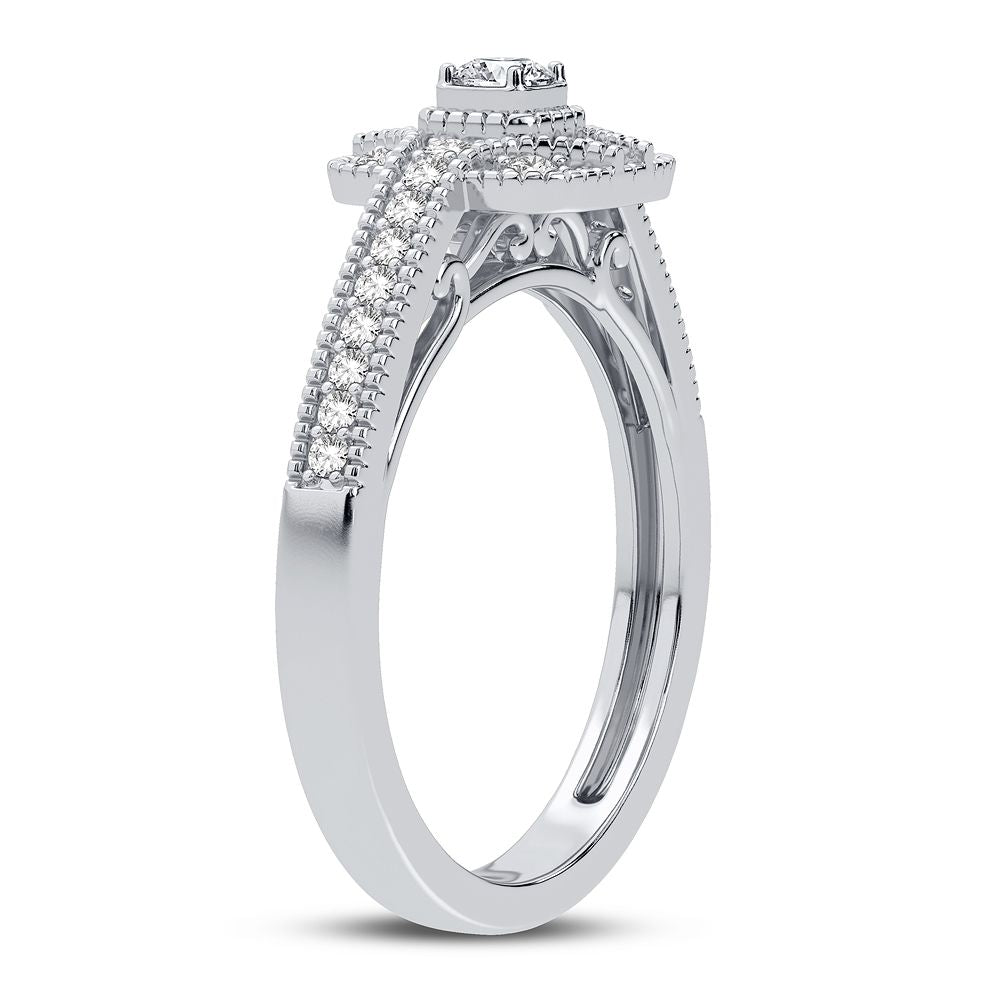 Chic 10k White Gold 0.25CT Lab Diamond Womens Fashion Ring