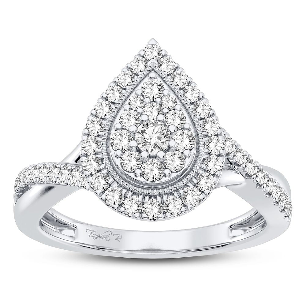Chic 10k White Gold 0.50CT Lab Diamond Womens Fashion Ring