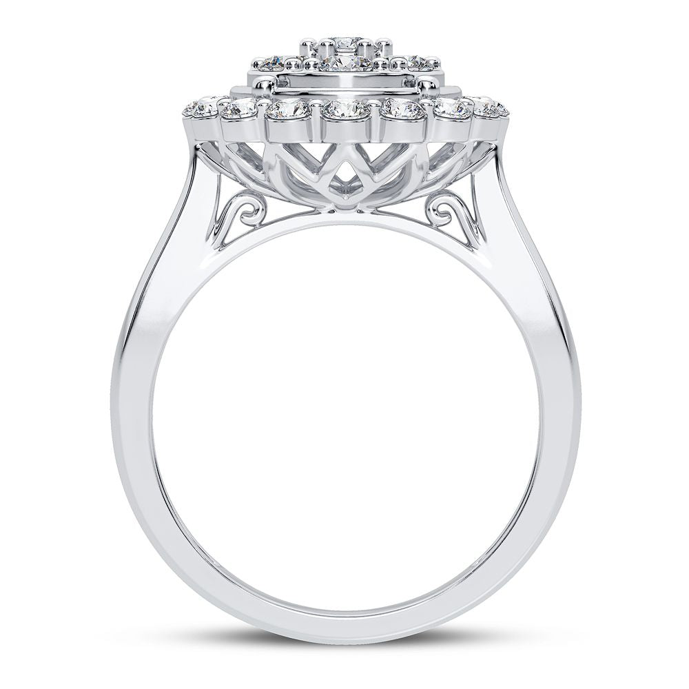 Chic 10k White Gold 1.00CT Lab Diamond Womens Statement Ring