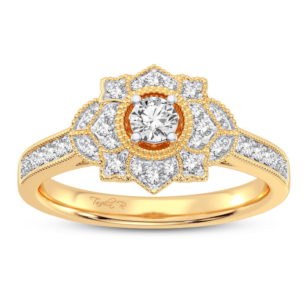 Chic 10k Yellow Gold 0.33CT Lab Diamond Womens Fashion Ring