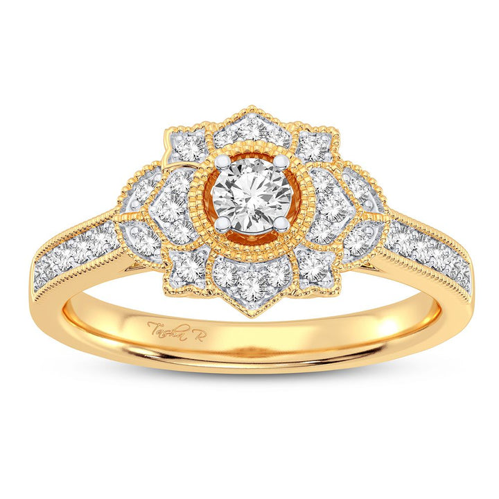 Chic 10k Yellow Gold 0.33CT Lab Diamond Womens Fashion Ring