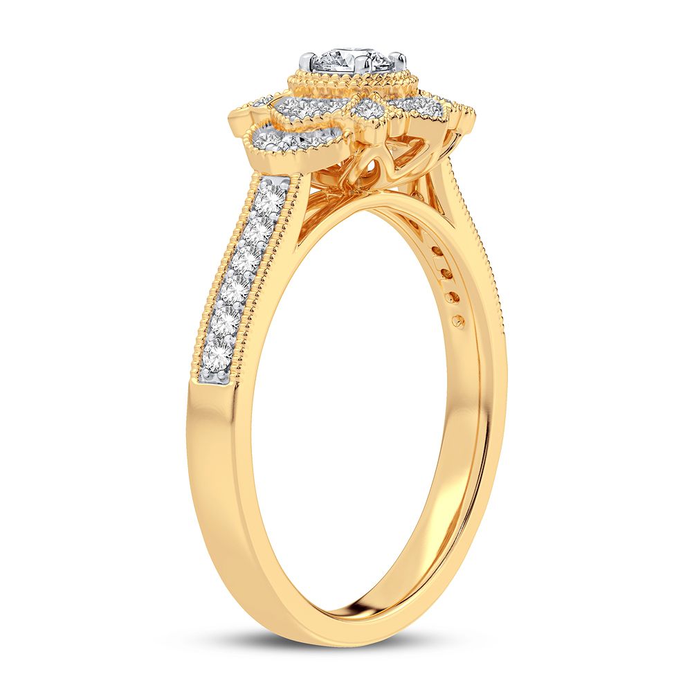 Chic 10k Yellow Gold 0.33CT Lab Diamond Womens Fashion Ring
