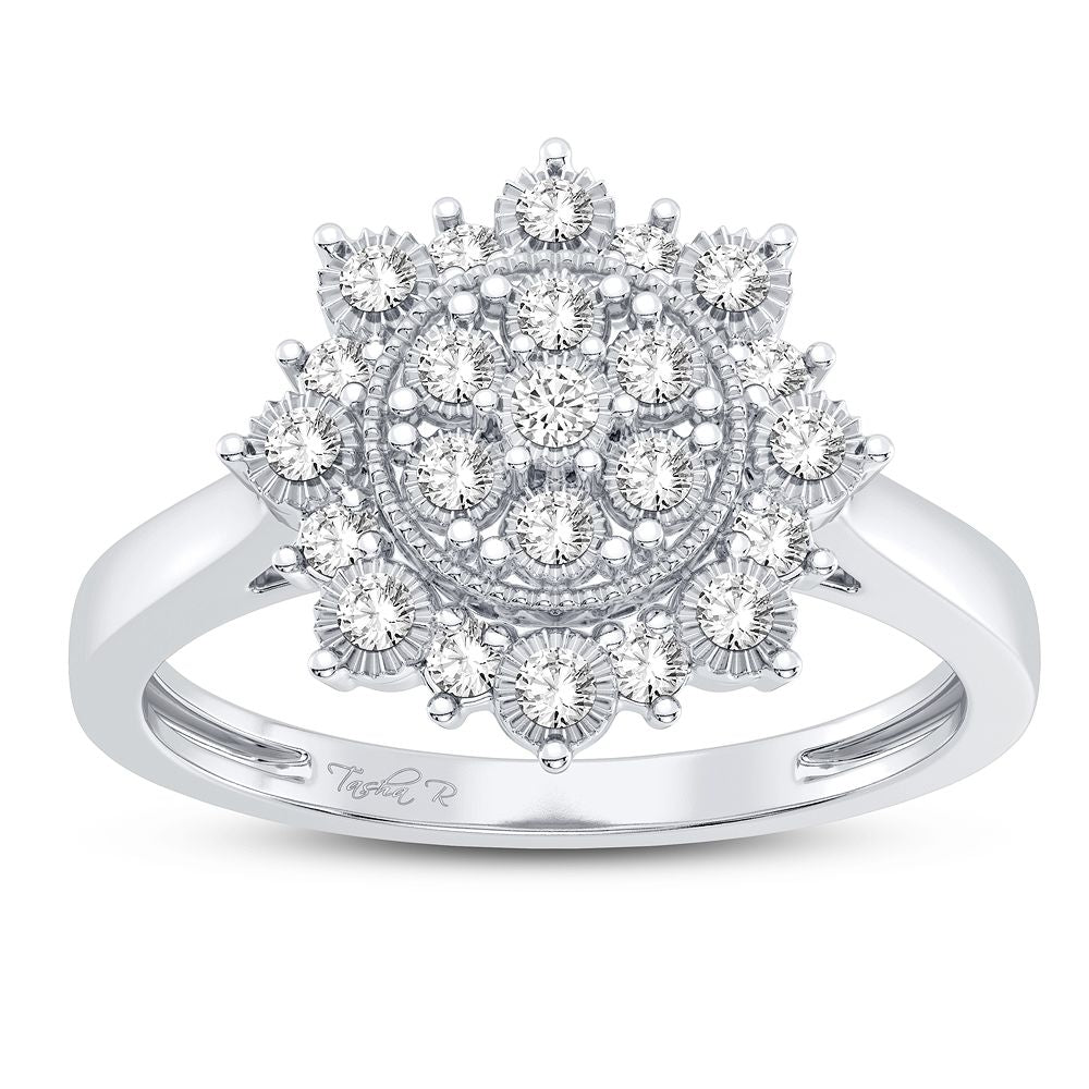 Chic 10k White Gold Lab Diamond Fashion Ring for Women