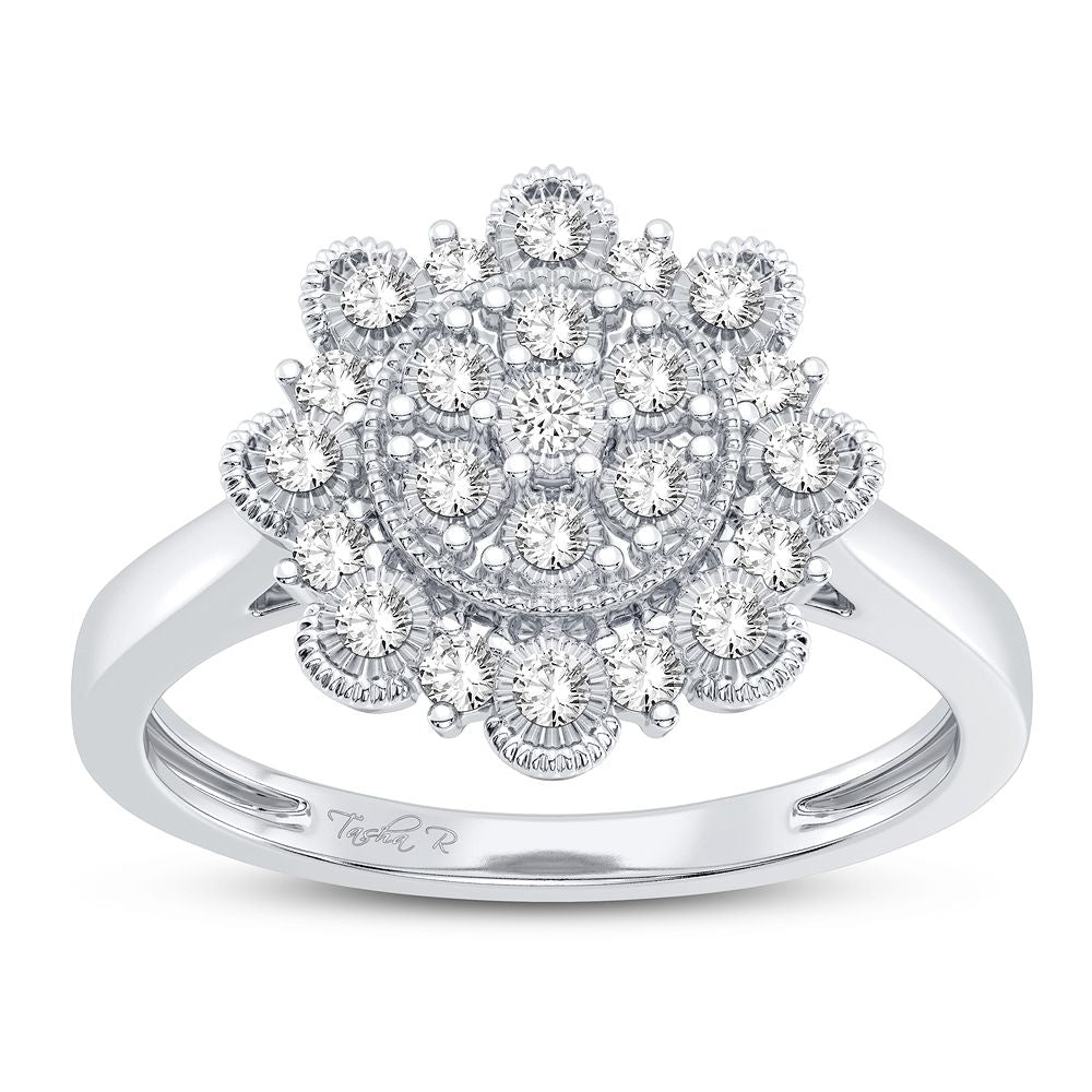 Chic 10k White Gold Lab Diamond Fashion Ring for Women