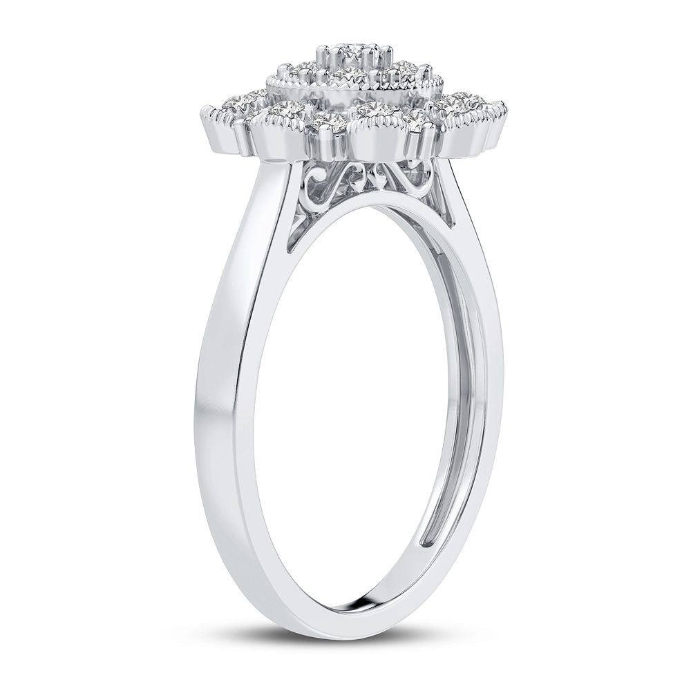 Chic 10k White Gold Lab Diamond Fashion Ring for Women