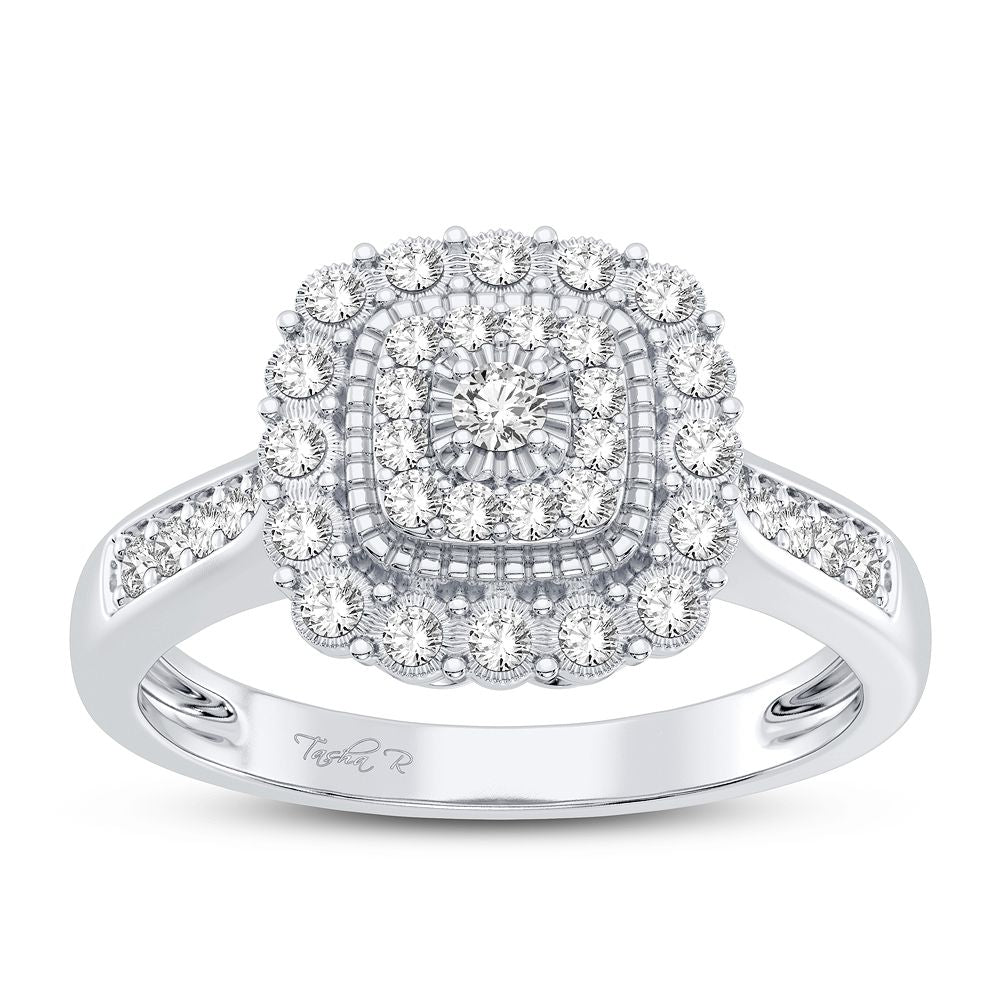 Chic 10k White Gold Lab Diamond Fashion Ring for Women