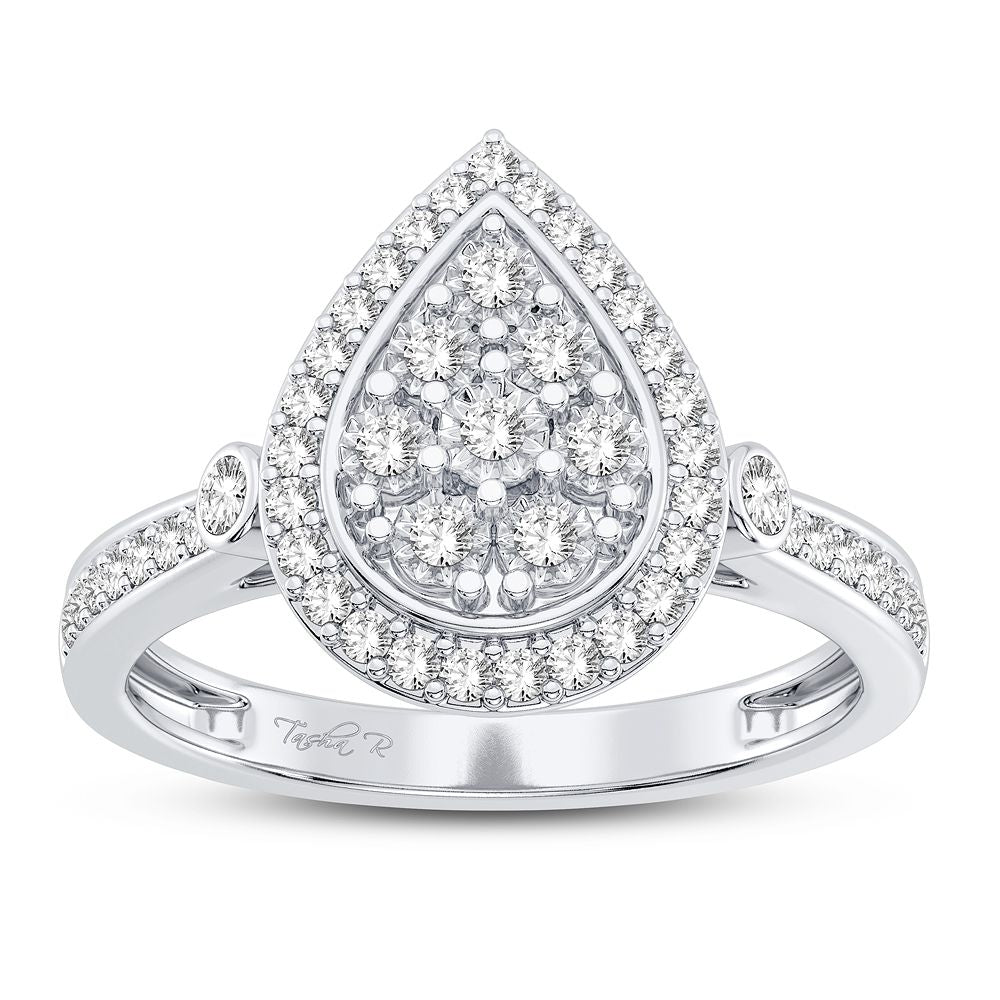 Chic 10k White Gold Lab Diamond Womens Fashion Ring 0.20CT
