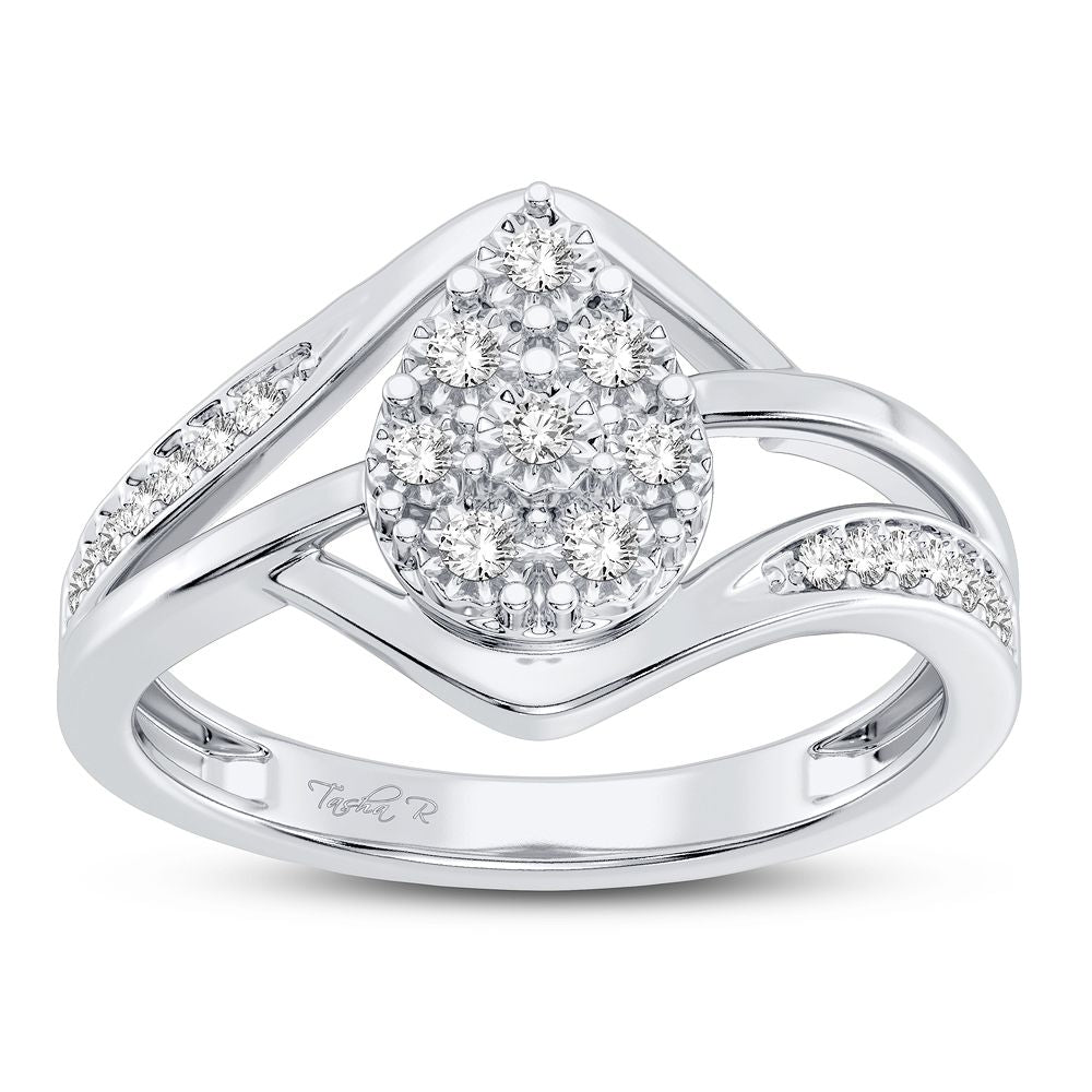 Chic 10k White Gold Lab Diamond Fashion Ring for Women
