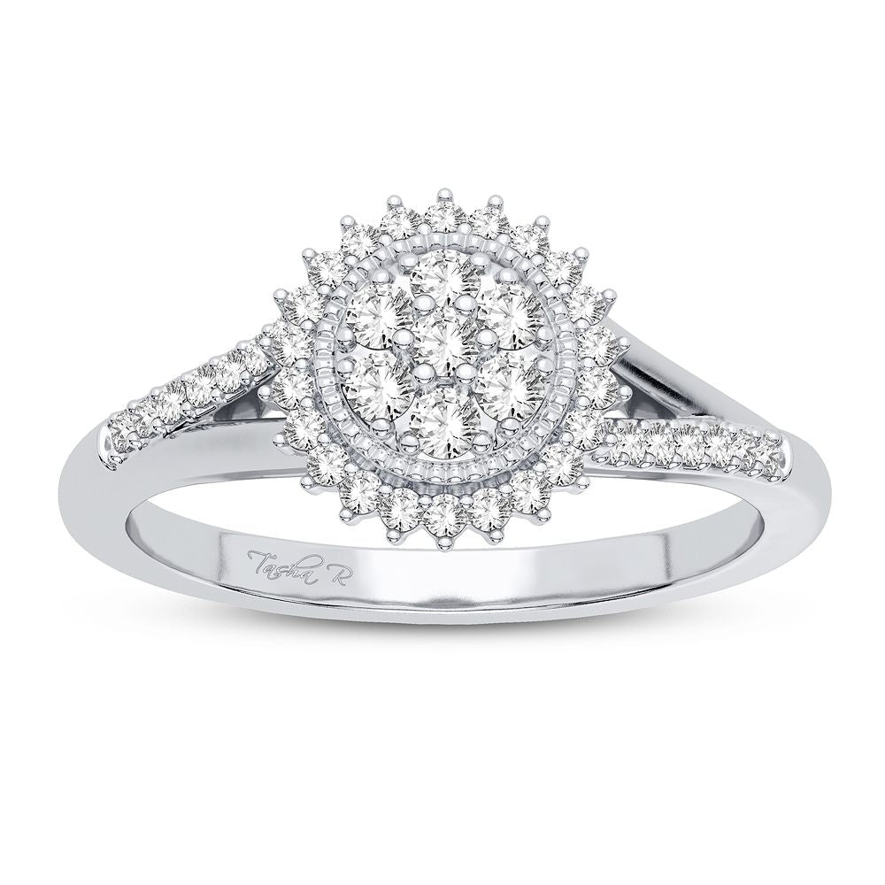 Chic 10k White Gold 0.25CT Lab Diamond Womens Fashion Ring