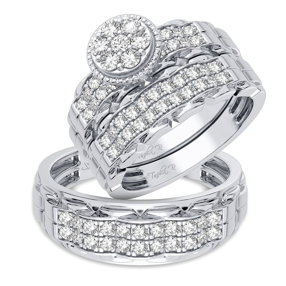 14k White Gold 1CT Lab Diamond Trio Wedding Ring Set