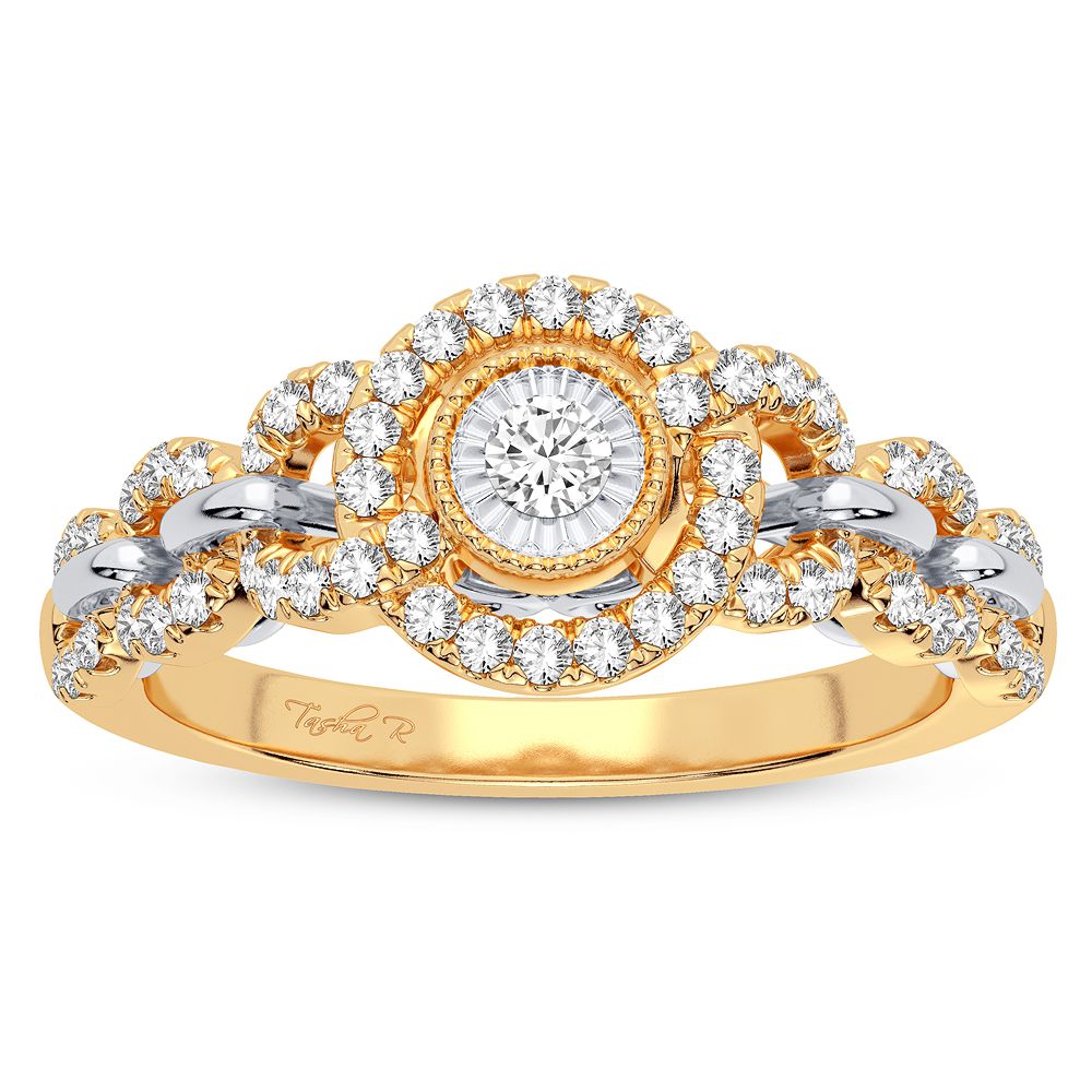 Chic 10k Yellow Gold 0.25CT Lab Diamond Womens Fashion Ring