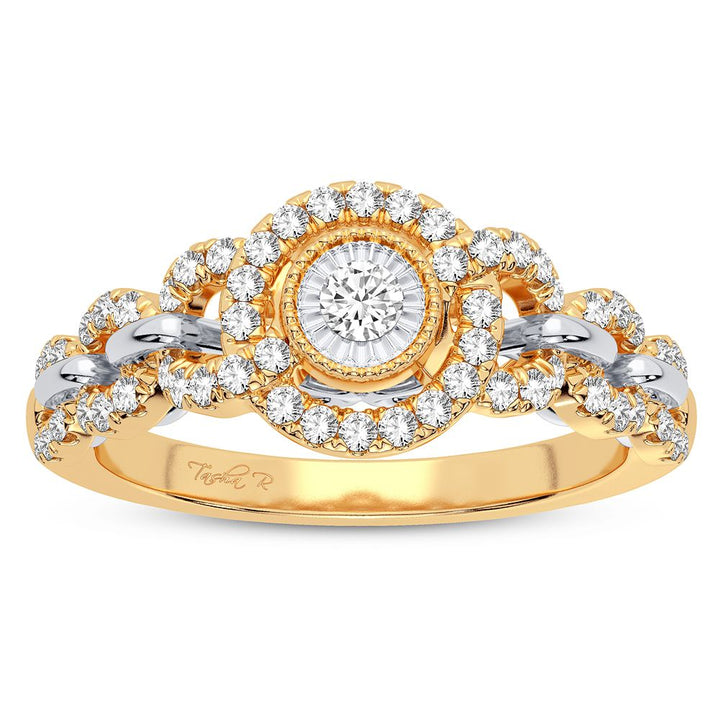 Chic 10k Yellow Gold 0.25CT Lab Diamond Womens Fashion Ring