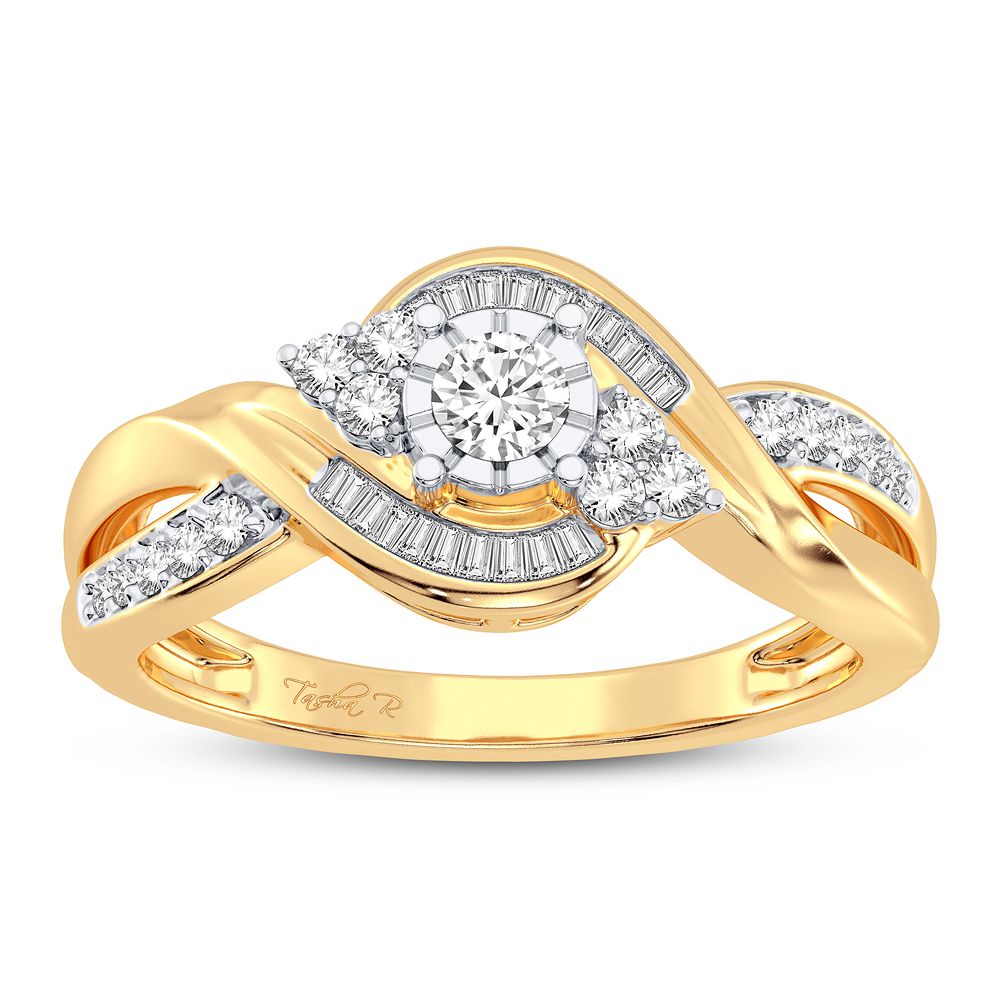 Chic 10k Yellow Gold Lab Diamond Womens Fashion Ring