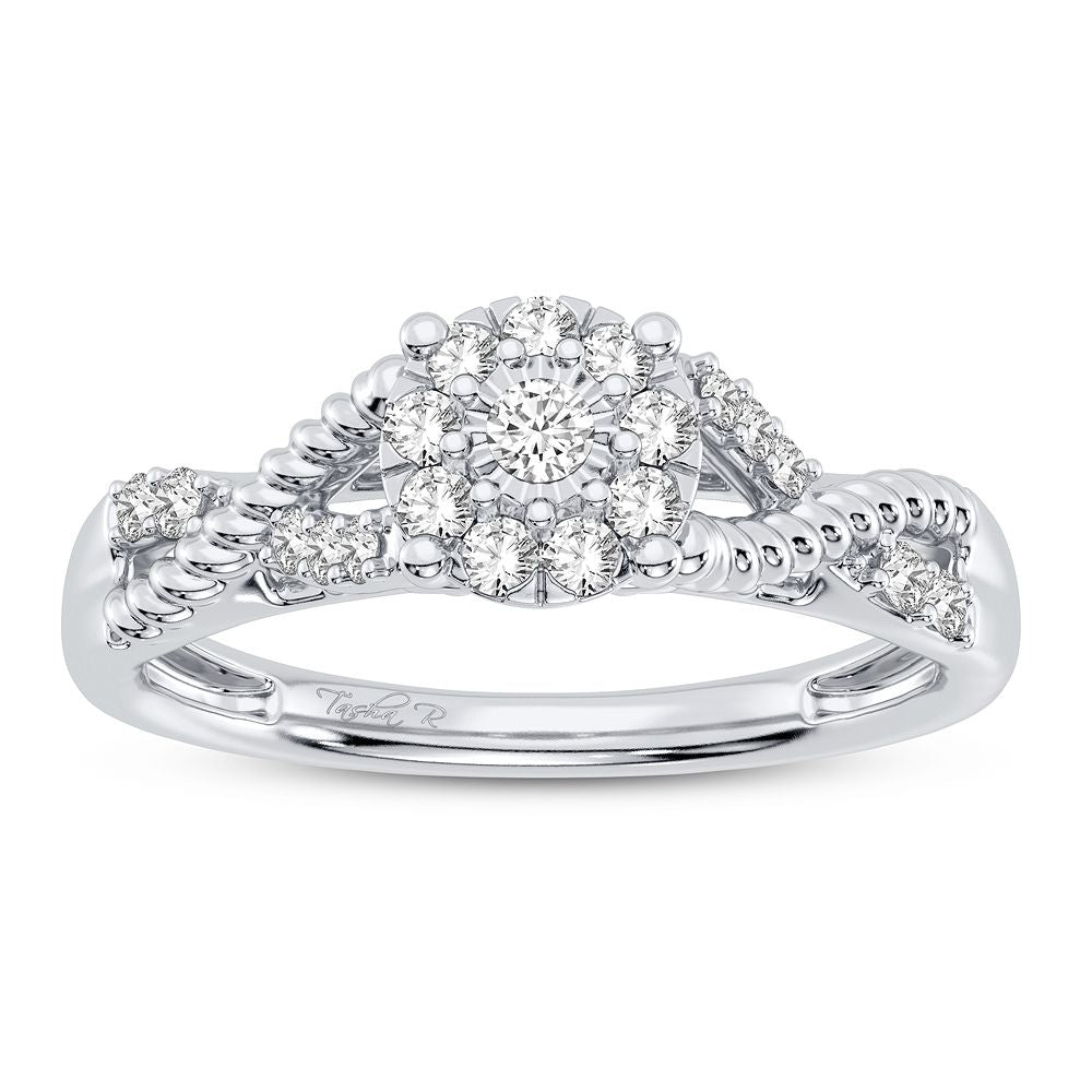 Chic 10k White Gold 0.25CT Lab Diamond Womens Fashion Ring