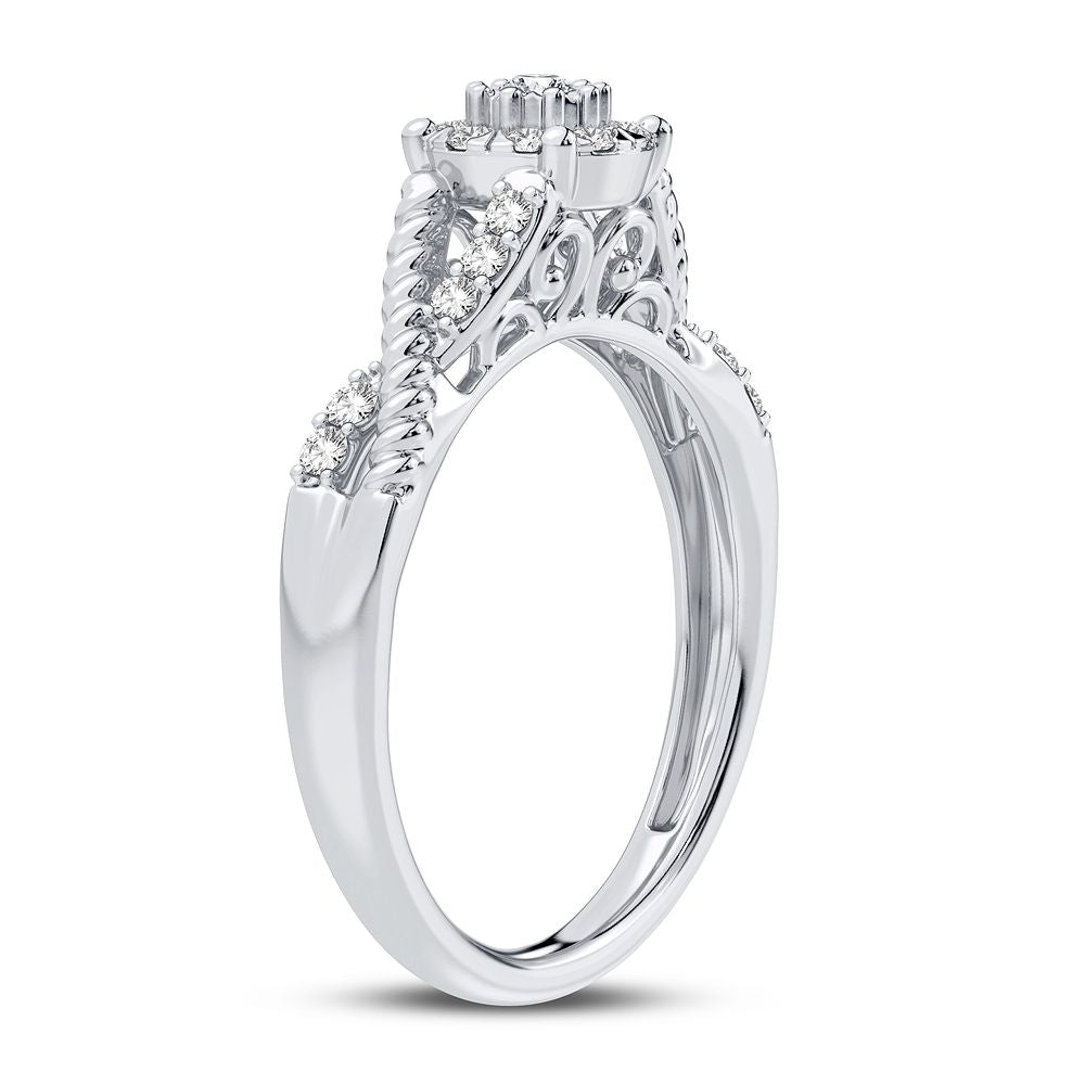 Chic 10k White Gold 0.25CT Lab Diamond Womens Fashion Ring