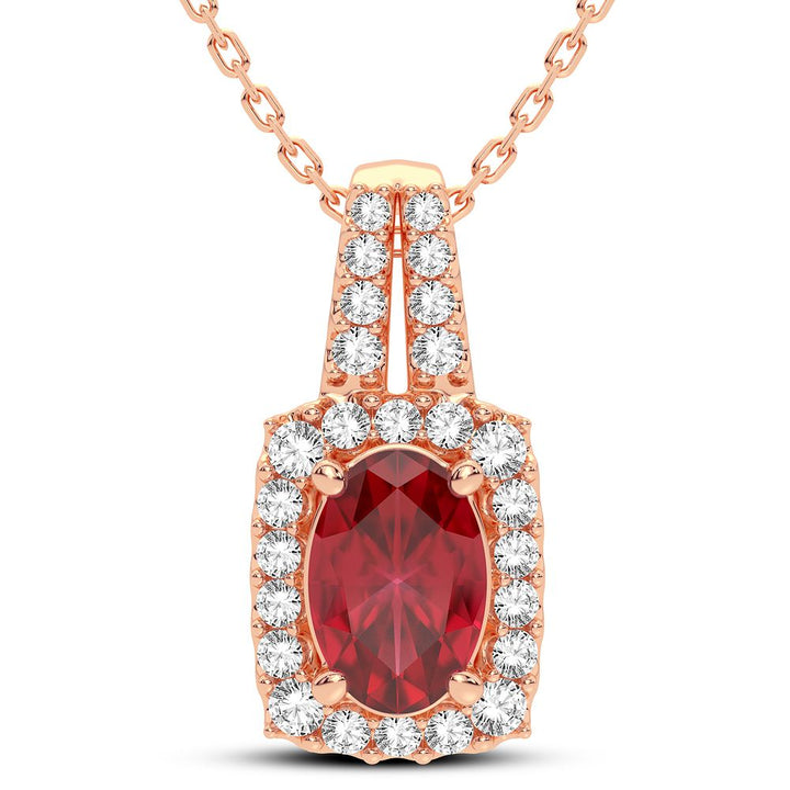 Romantic Rose Gold Lab Diamond & Ruby Pendant Necklace