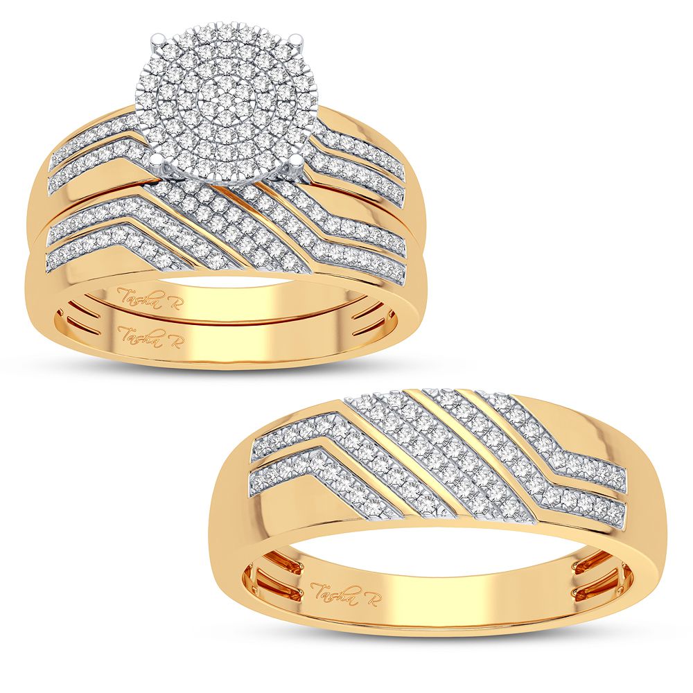 10k Yellow Gold 0.50CT Lab Diamond Womens Trio Wedding Set