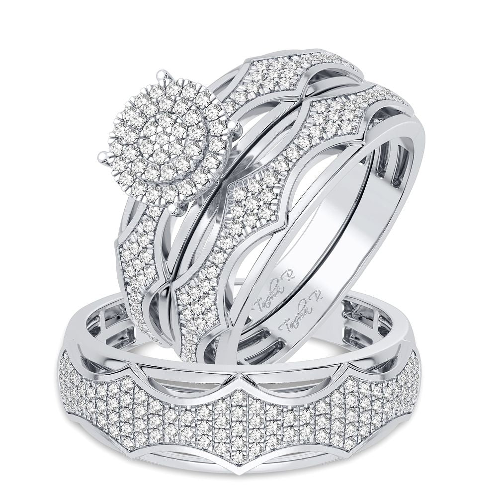 10k White Gold 0.50CT Lab Diamond Trio Wedding Ring Set