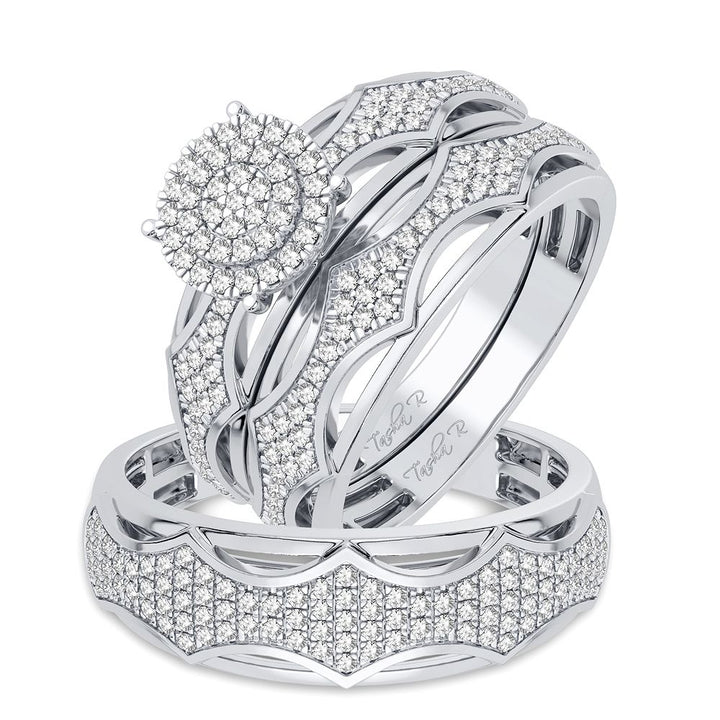 10k White Gold 0.50CT Lab Diamond Trio Wedding Ring Set