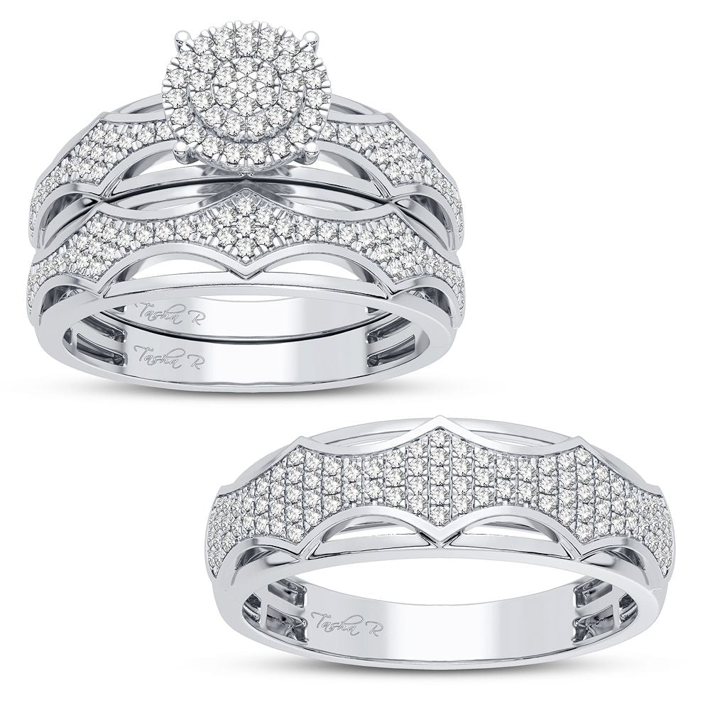 10k White Gold 0.50CT Lab Diamond Trio Wedding Ring Set