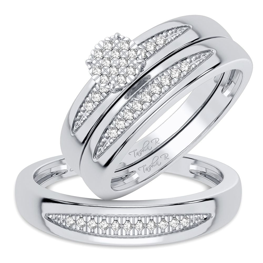 10k White Gold Lab Diamond Trio Wedding Ring Set for Her