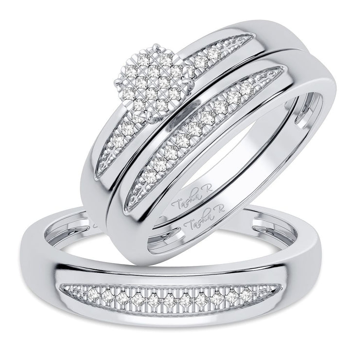 10k White Gold Lab Diamond Trio Wedding Ring Set for Her