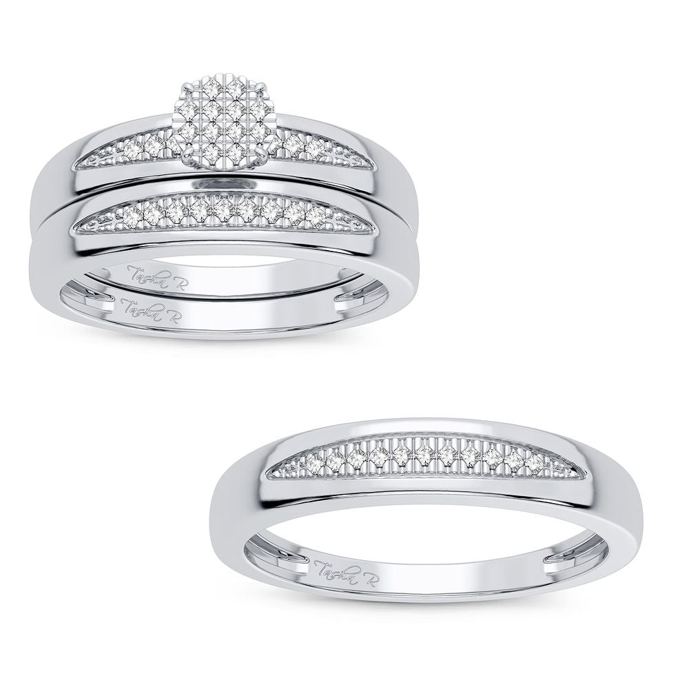 10k White Gold Lab Diamond Trio Wedding Ring Set for Her