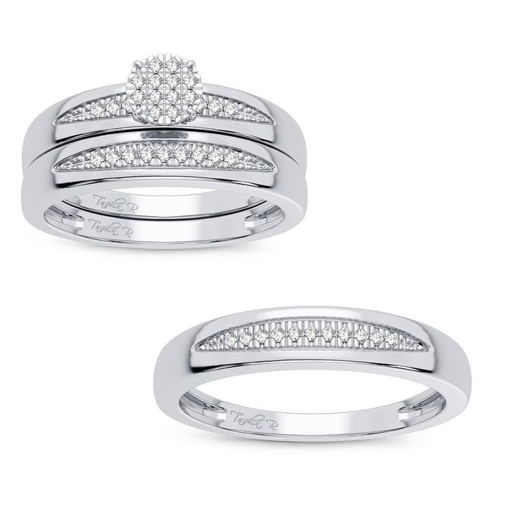 10k White Gold Lab Diamond Trio Wedding Ring Set for Her