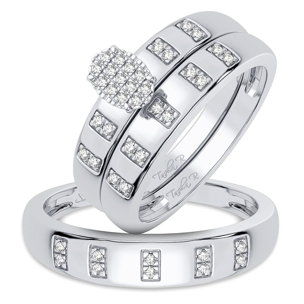 10k White Gold Lab Diamond Trio Set for Womens Elegance