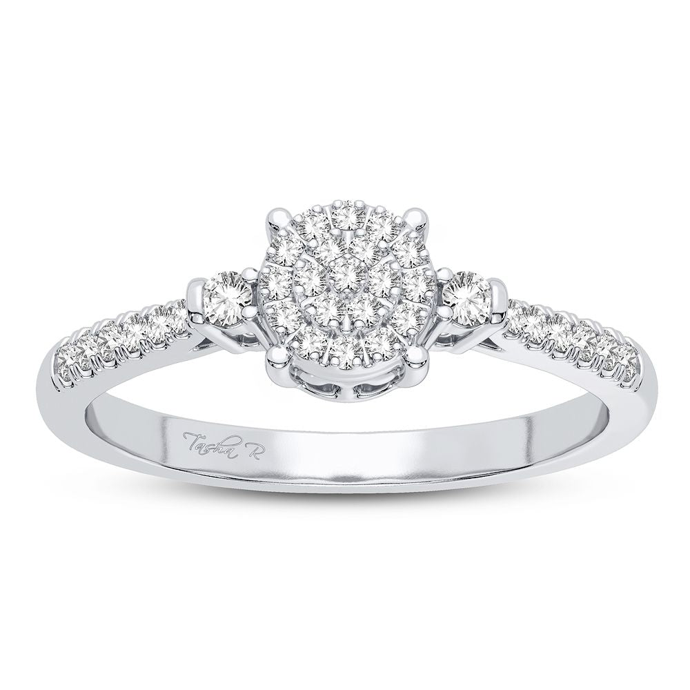 Chic 10k White Gold Lab Diamond Womens Fashion Ring