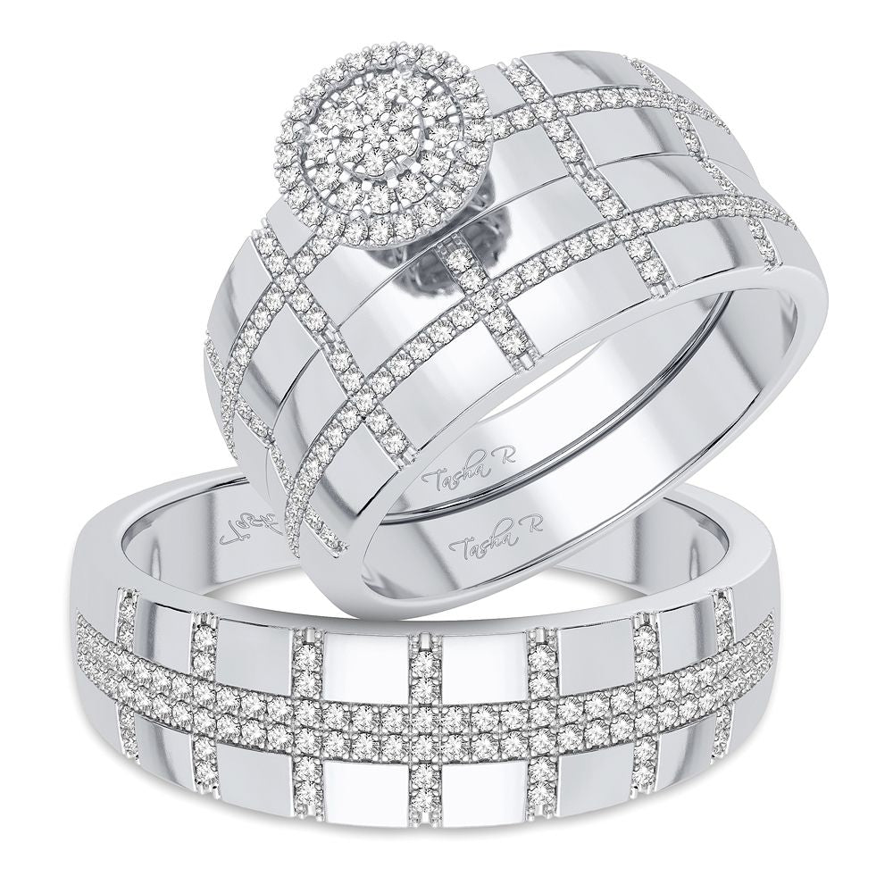 10k White Gold 0.50CT Lab Diamond Trio Wedding Set for Her
