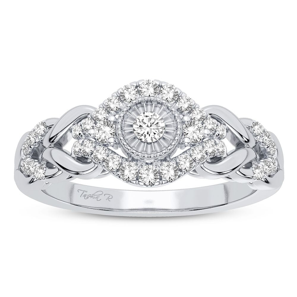 Chic 10k White Gold Lab Diamond Womens Fashion Ring