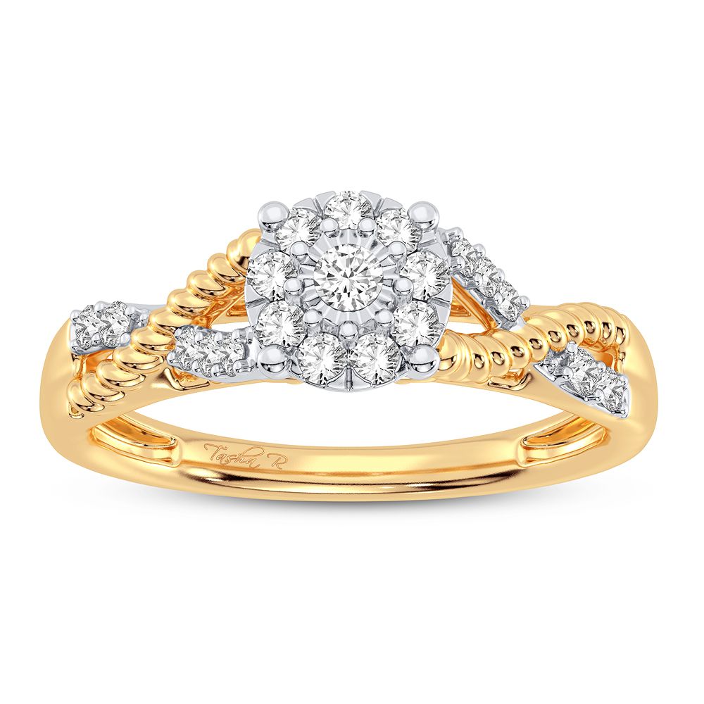 Chic 10k Yellow Gold 0.25CT Lab Diamond Womens Fashion Ring
