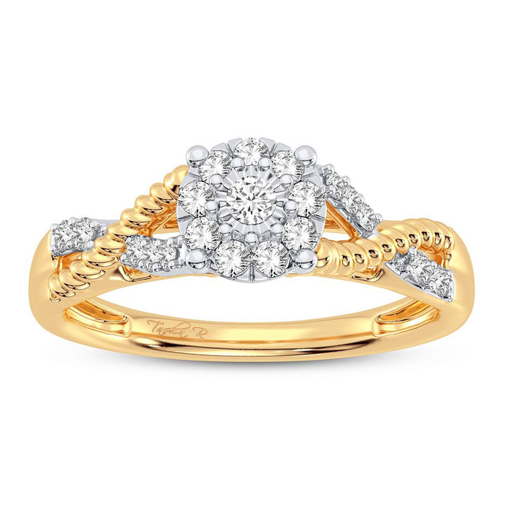 Chic 10k Yellow Gold 0.25CT Lab Diamond Womens Fashion Ring
