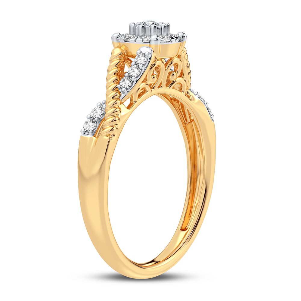 Chic 10k Yellow Gold 0.25CT Lab Diamond Womens Fashion Ring