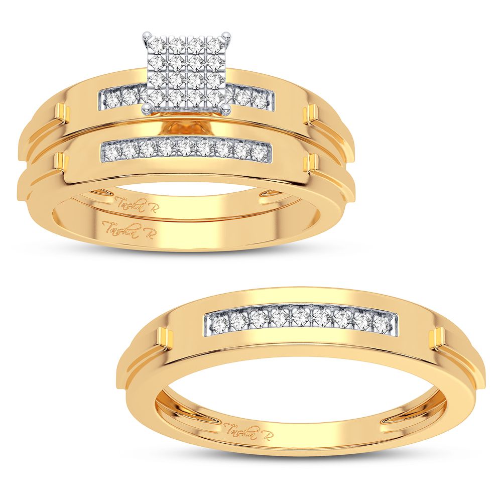 10k Yellow Gold Lab Diamond Trio Wedding Ring Set