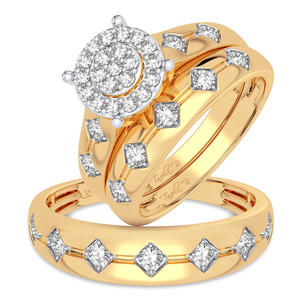 10k Yellow Gold 0.76CT Lab Diamond Trio Wedding Set