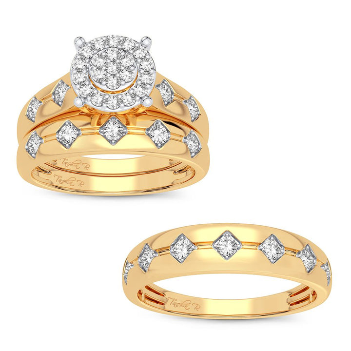 10k Yellow Gold 0.76CT Lab Diamond Trio Wedding Set