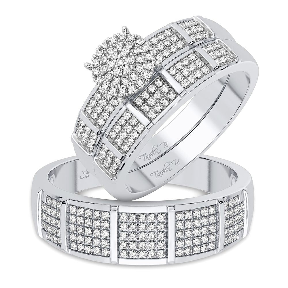 10k White Gold 0.50CT Lab Diamond Trio Wedding Ring Set