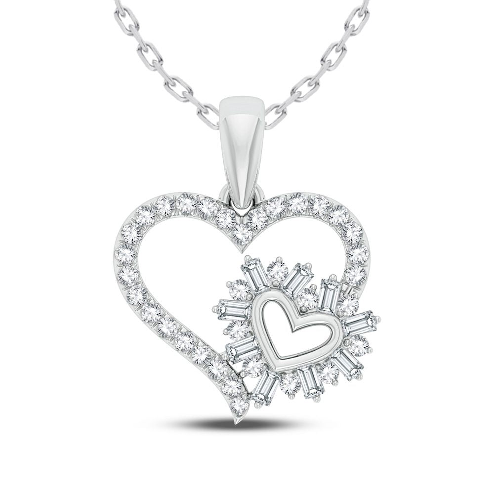 Sparkling 10k White Gold Lab Diamond Womens Pendant Necklace
