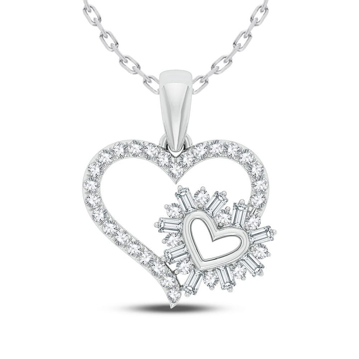 Sparkling 10k White Gold Lab Diamond Womens Pendant Necklace