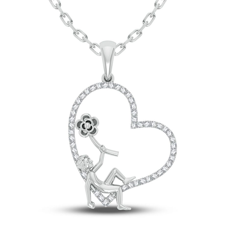 Sparkling 10k White Gold Lab Diamond Womens Pendant Necklace