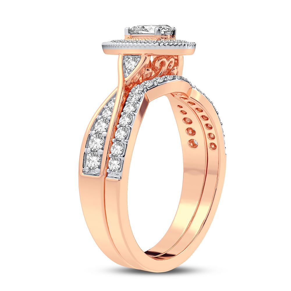 Romantic 14k Rose Gold Lab Diamond Bridal Ring 0.60CT