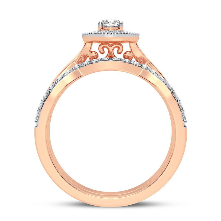 Romantic 14k Rose Gold Lab Diamond Bridal Ring 0.60CT