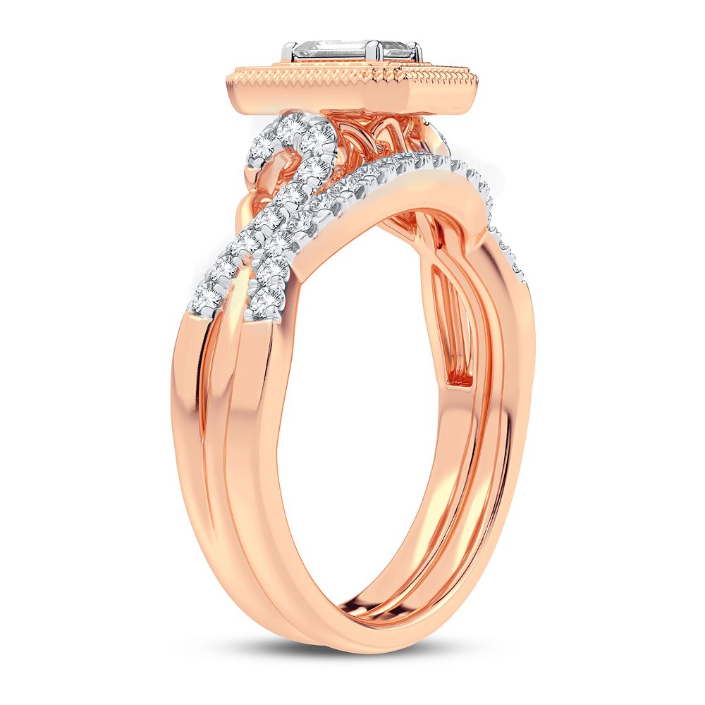Romantic 14k Rose Gold Lab Diamond Bridal Ring 0.50CT