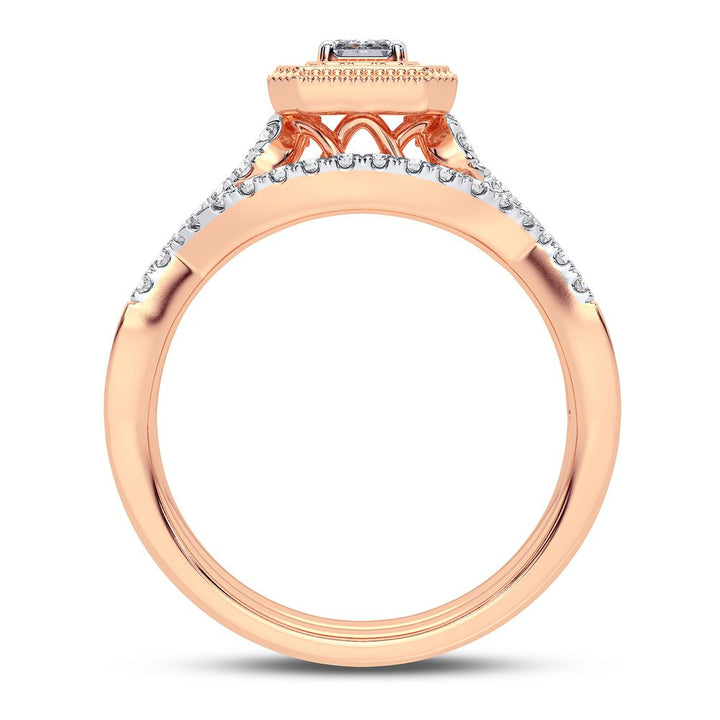 Romantic 14k Rose Gold Lab Diamond Bridal Ring 0.50CT