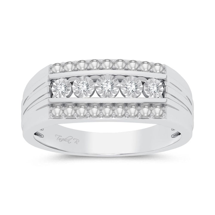10K White Gold Lab Diamond Mens Sleek Band Ring