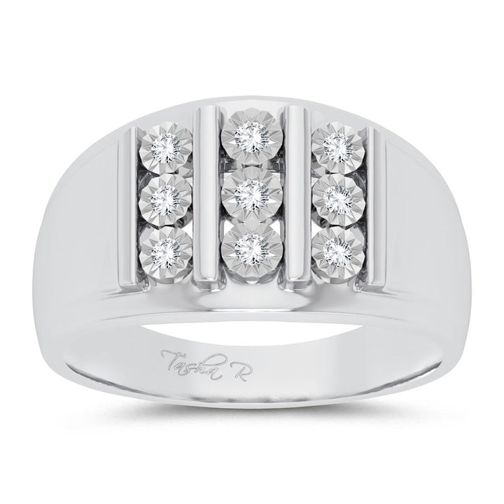 10K White Gold Lab Diamond Mens Statement Ring